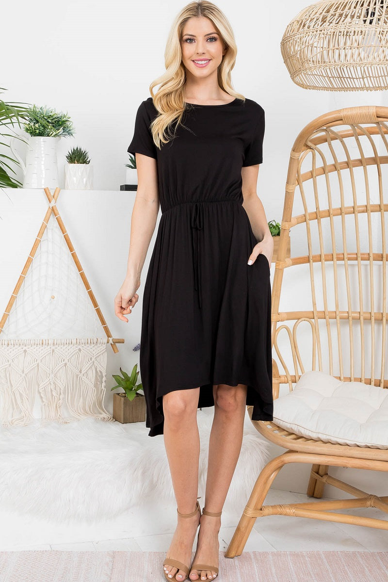 Short sleeve crew neck tie front dress black – Sweet Adelyn Short sleeve crew neck tie front dress black – Sweet Adelyn
