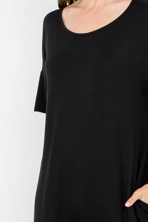 Boat neck dolman style dress with pockets casual loungewear black color