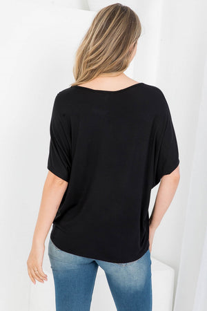 Short Sleeve crew neck dolman tunic top black