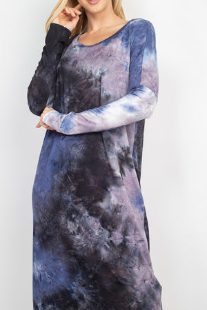 Long Sleeve round neck tie dye charcoal dress