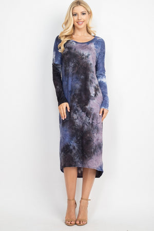 Long Sleeve round neck tie dye charcoal dress