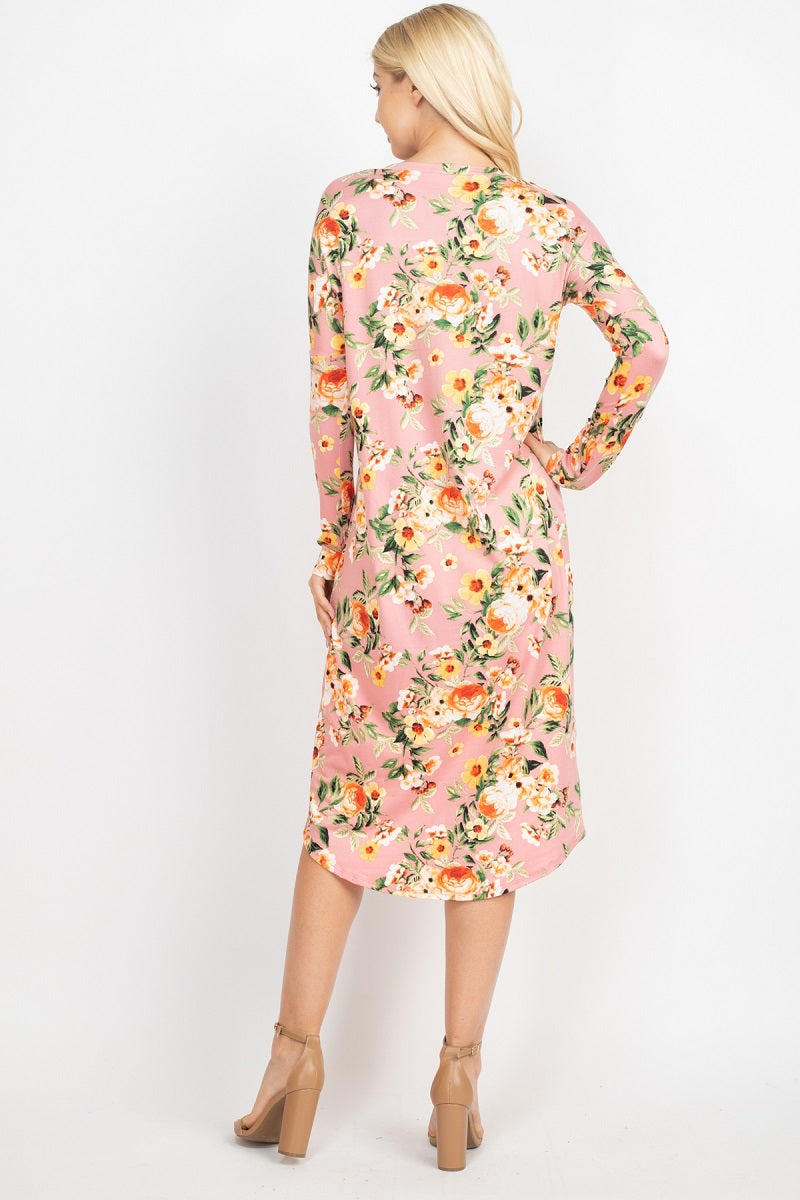 Long Sleeve round neck floral print dress