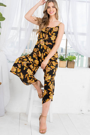 Tie front floral print wide leg jumpsuit