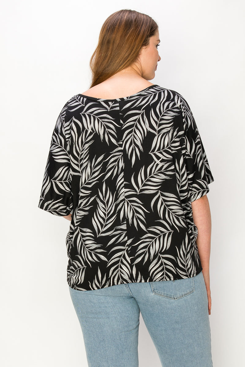 Plus size V neck dolman leaf print plus size