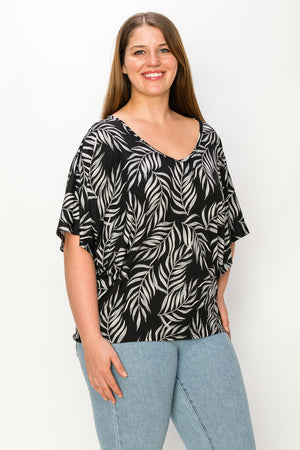 Plus size V neck dolman leaf print plus size