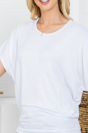 Short sleeve round neck dolman top white
