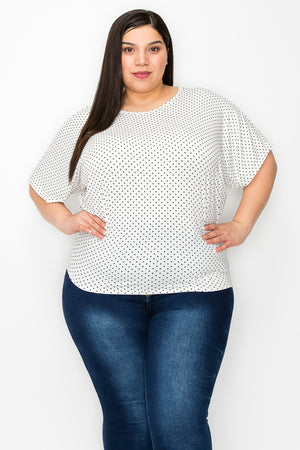 Plus Short sleeve crew neck dot print dolman top