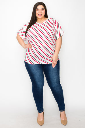 Plus size Short sleeve crew neck stripe dolman top