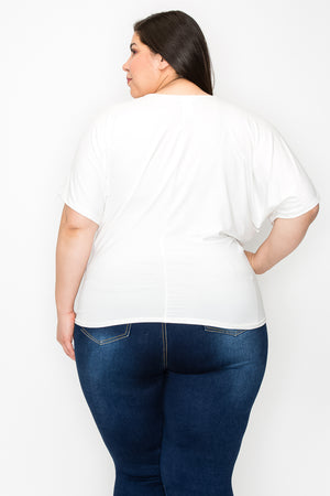 Plus size Short sleeve crew neck dolman ivory top