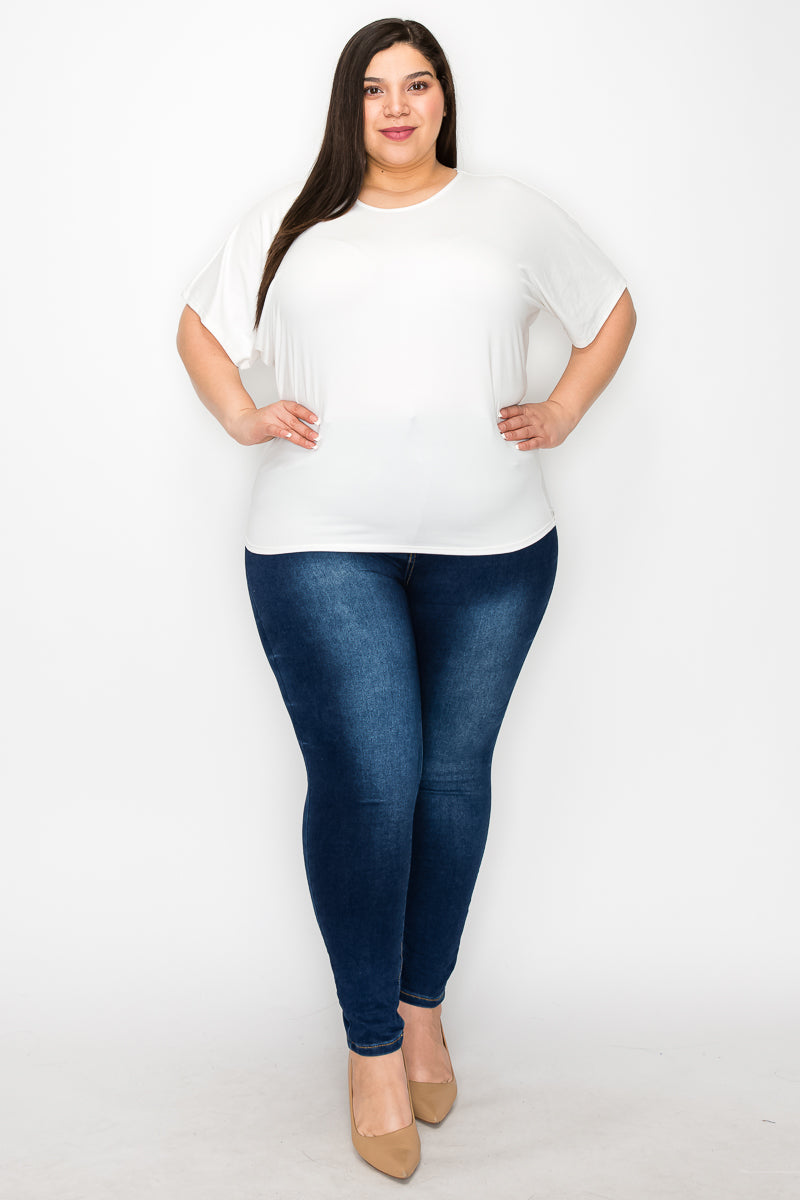 Plus size Short sleeve crew neck dolman ivory top