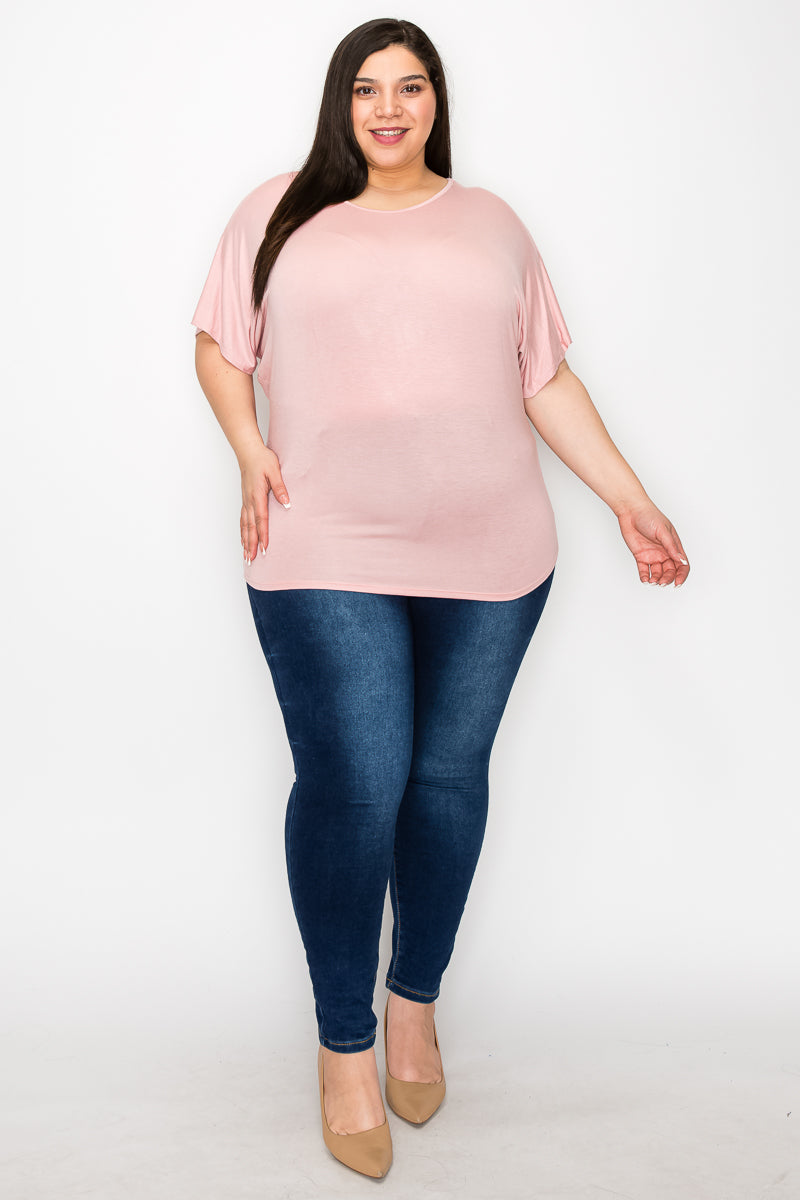 Plus size Short sleeve crew neck dolman mauve top