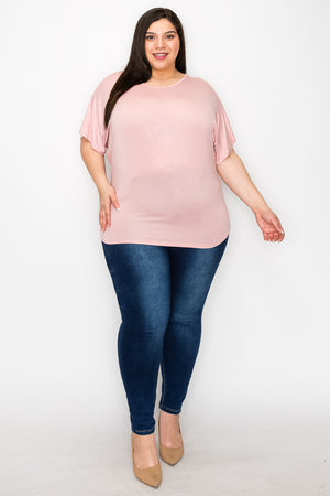 Plus size Short sleeve crew neck dolman mauve top