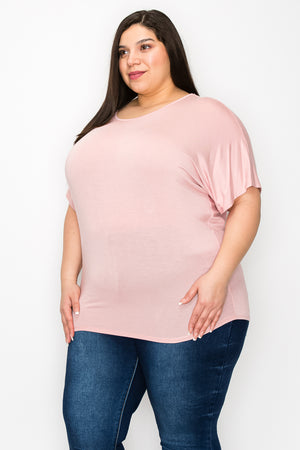 Plus size Short sleeve crew neck dolman mauve top