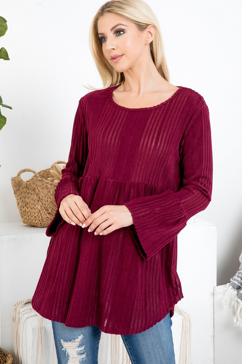 Long bell sleeve soft sweater knit top