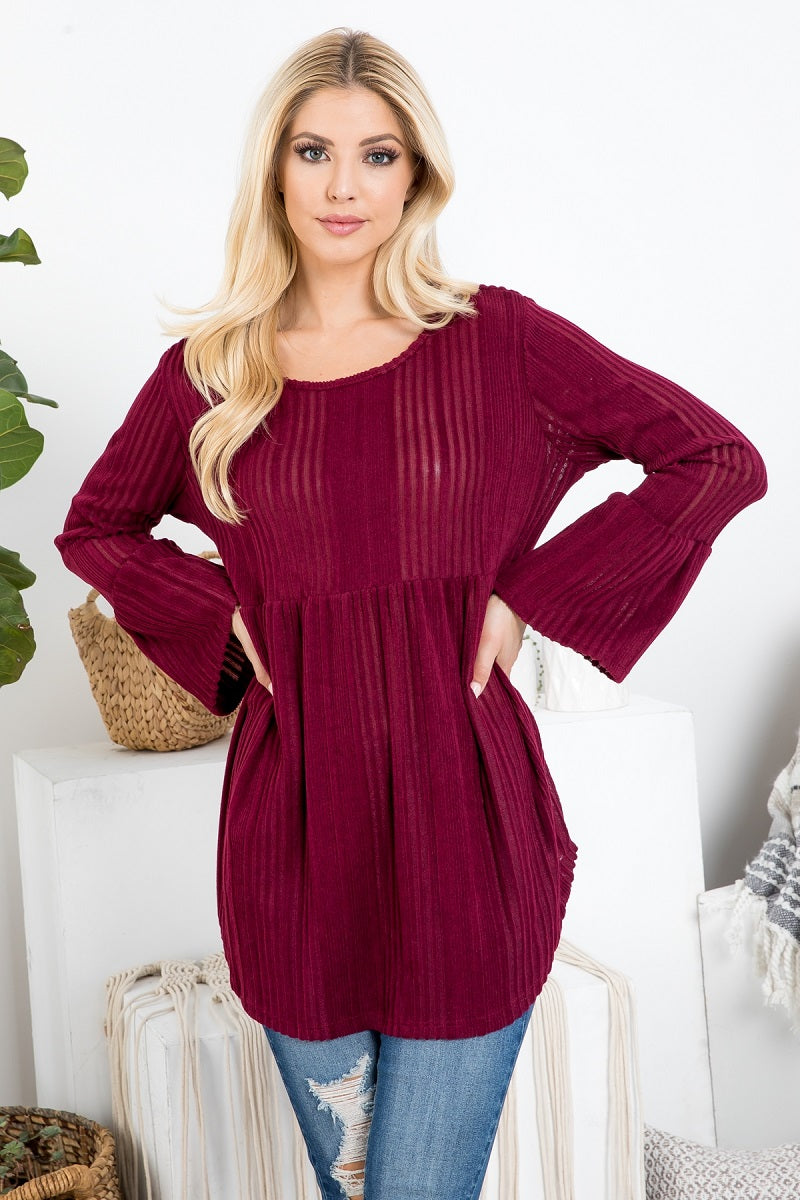 Long bell sleeve soft sweater knit top