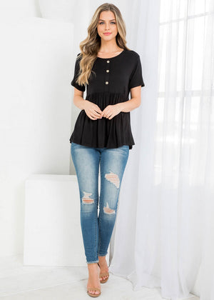 Short Sleeve button front top black