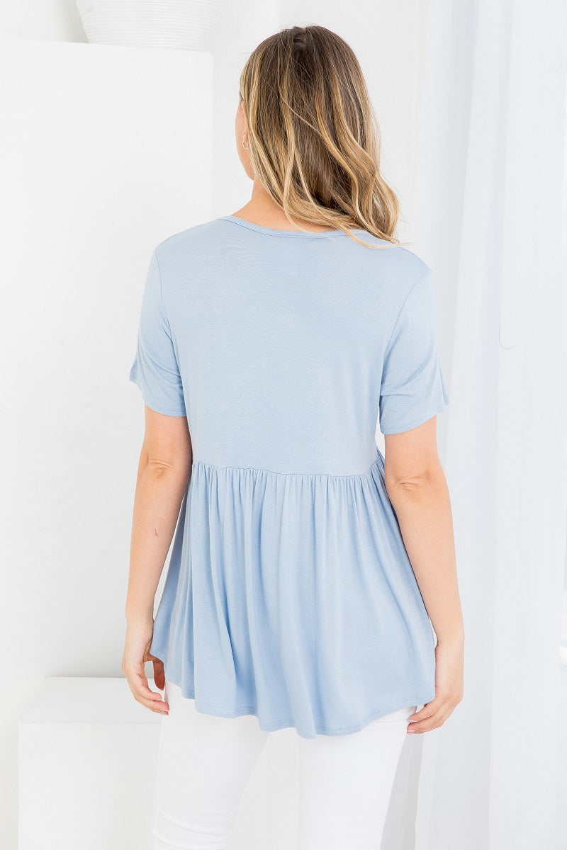 Short Sleeve button front top dusty blue