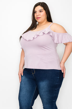 Plus size cold shoulder ruffle top