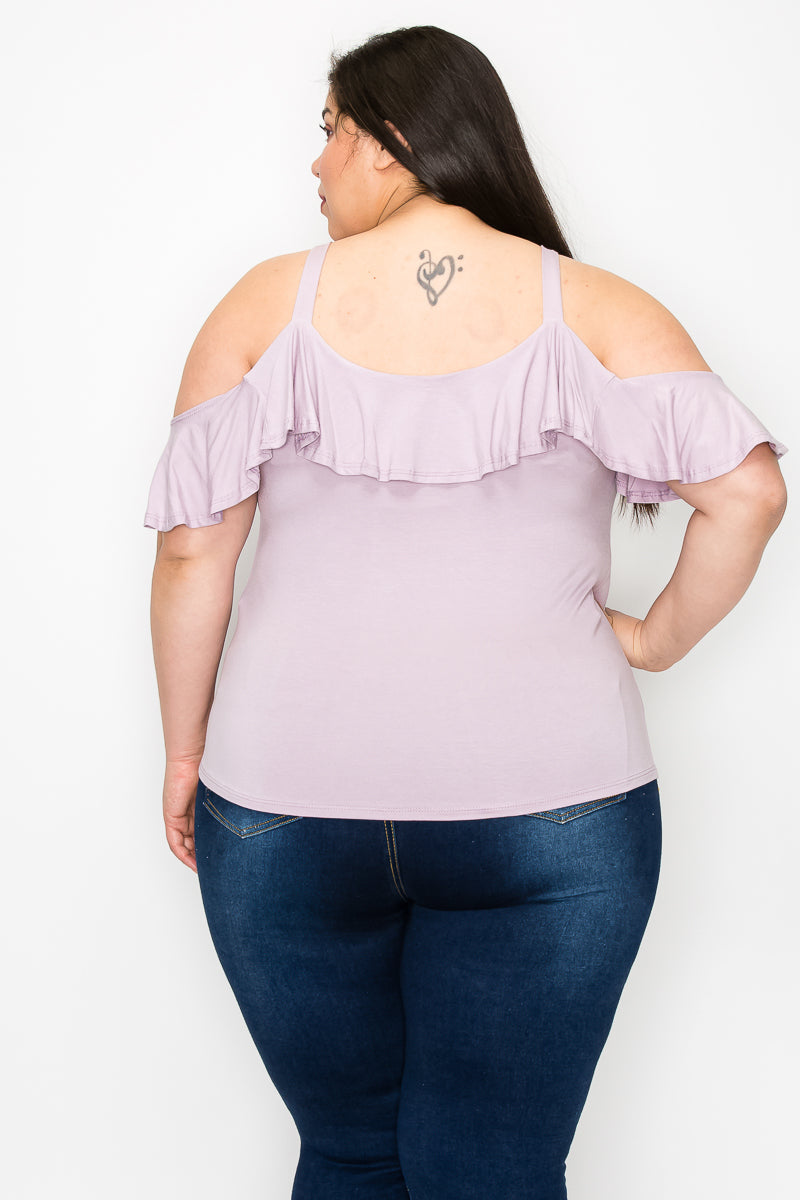 Plus size cold shoulder ruffle top