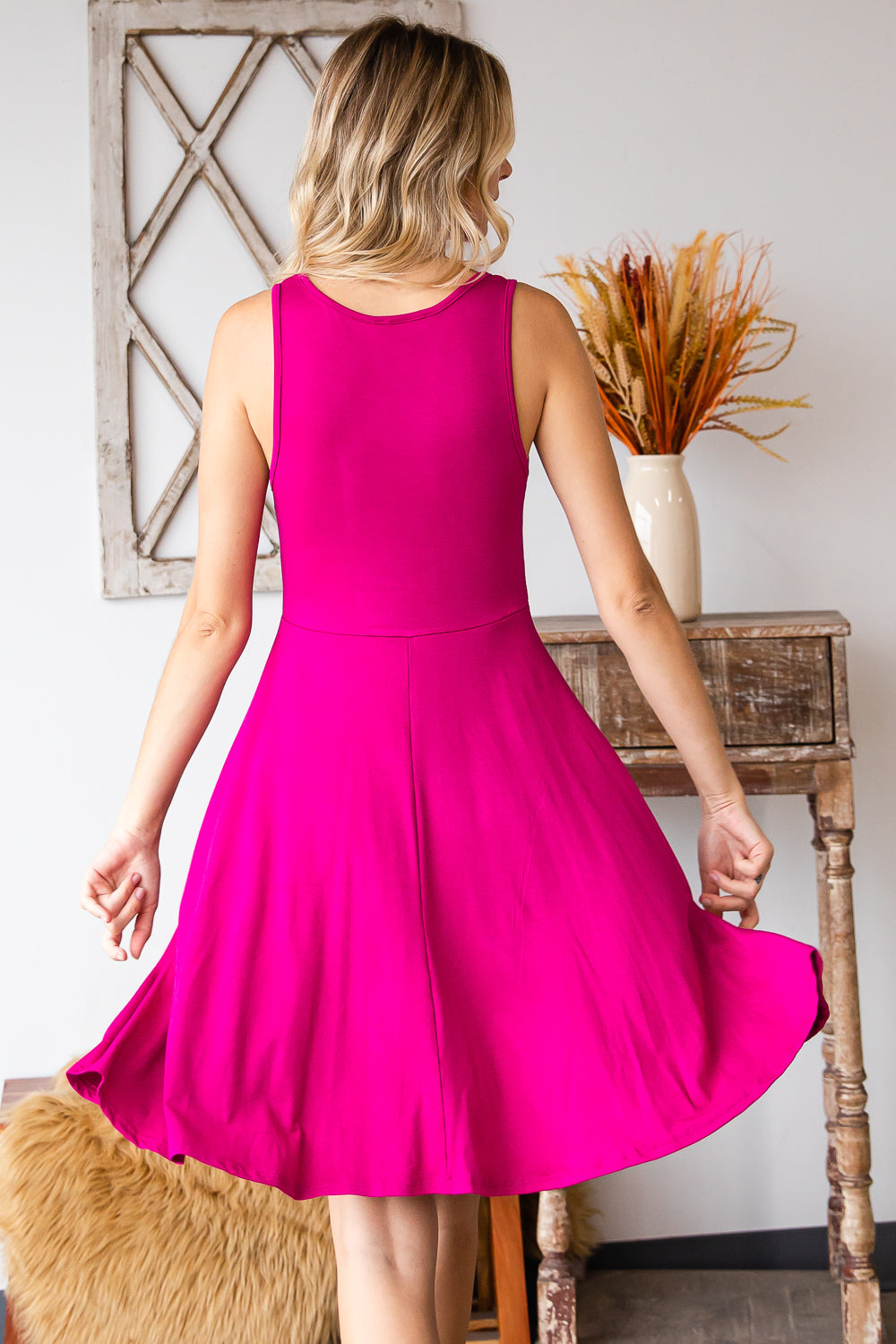 Casual tank peplum swing fuchsia dress