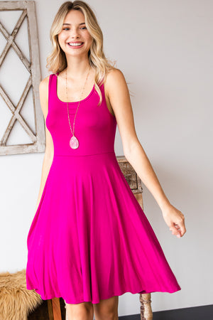 Casual tank peplum swing fuchsia dress