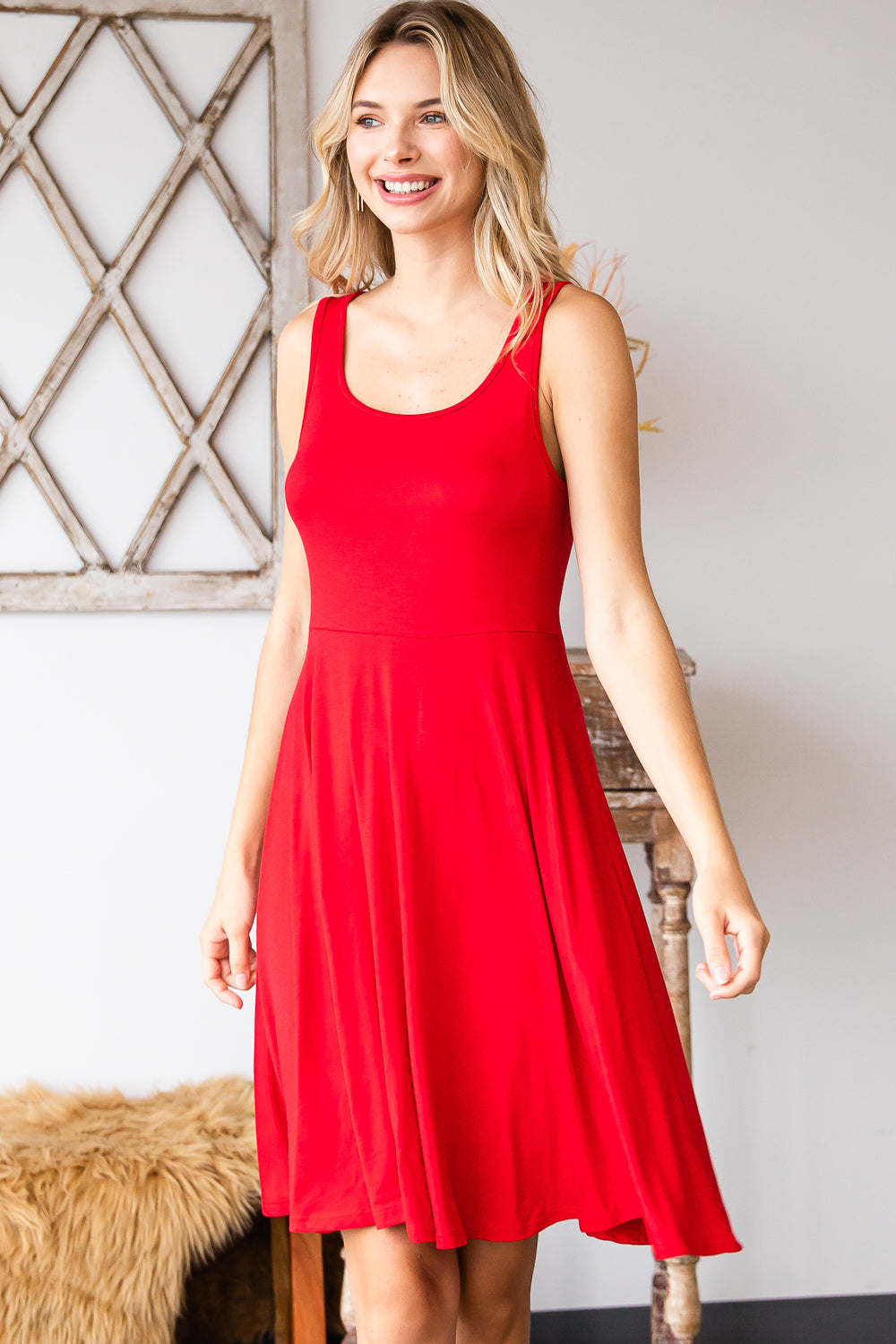 Casual tank peplum swing red dress