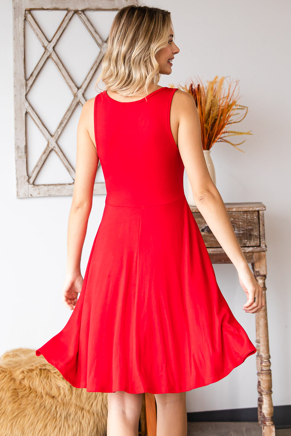 Casual tank peplum swing red dress