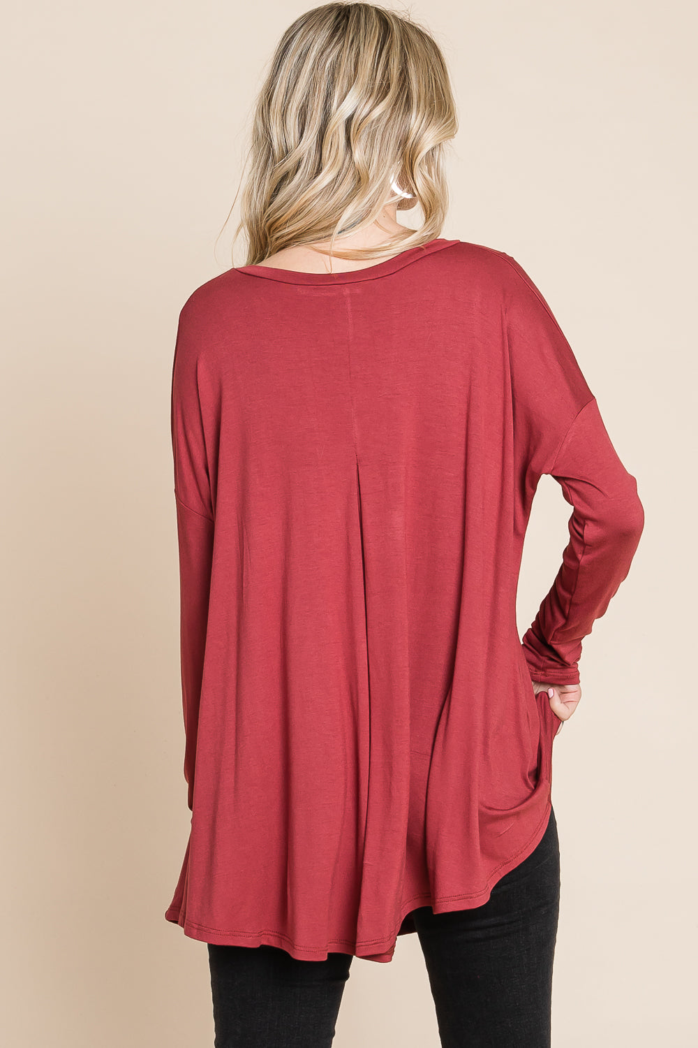 Round neck pocket front dolman terracota top