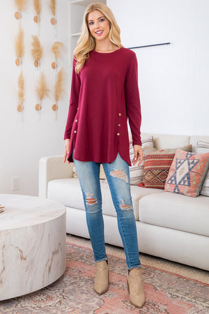 Long sleeve side button burgundy top