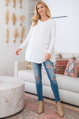 Long sleeve side button ivory top