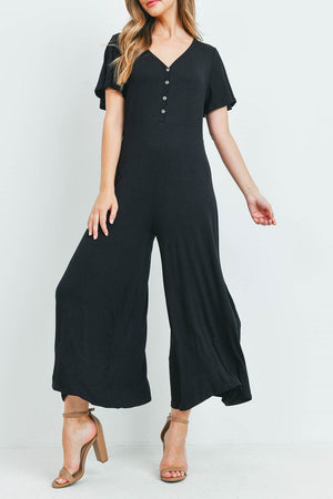 Short sleeve button down black jumpsuit