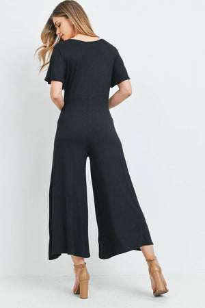 Short sleeve button down black jumpsuit