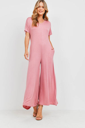 v neck mauve jumpsuit with pocket