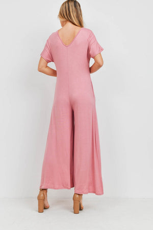 v neck mauve jumpsuit with pocket