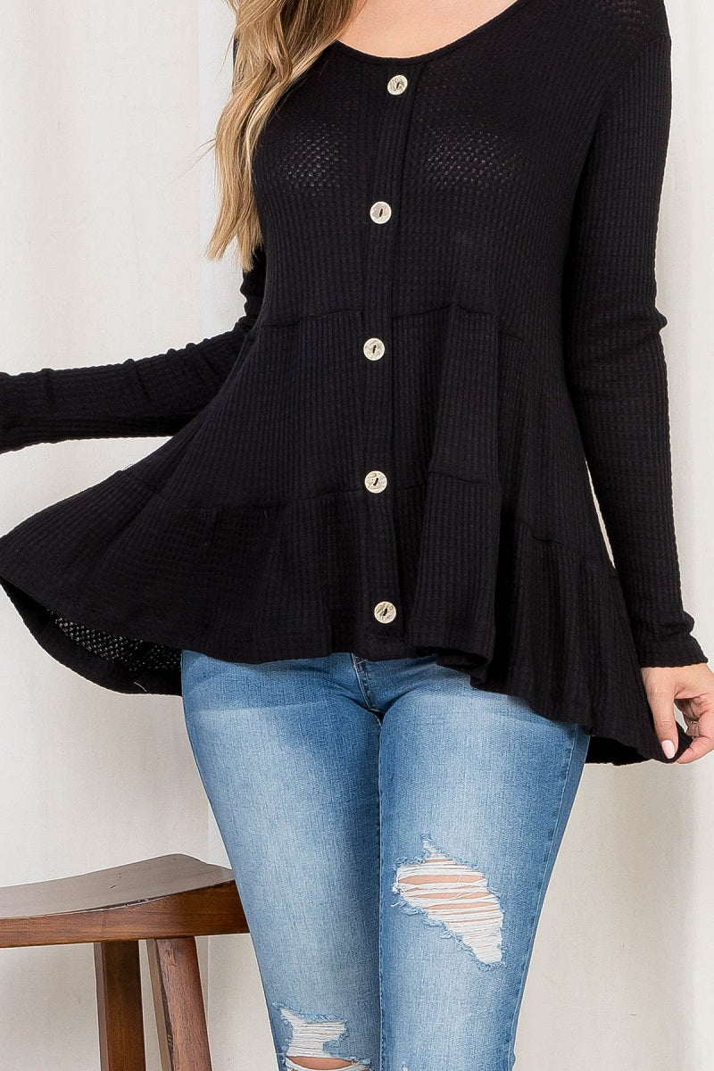 Long Sleeve button down double ruffle Susie top