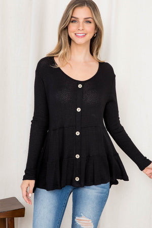 Long Sleeve button down double ruffle Susie top