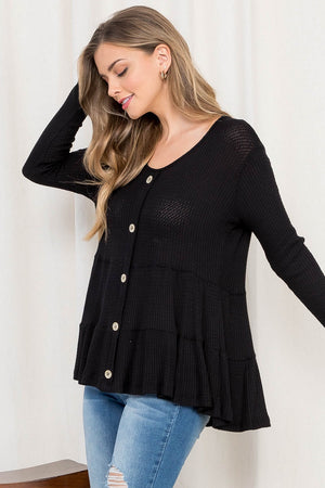 Long Sleeve button down double ruffle Susie top