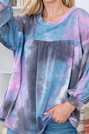 3/4 Sleeve tie dye charcoal French terry top