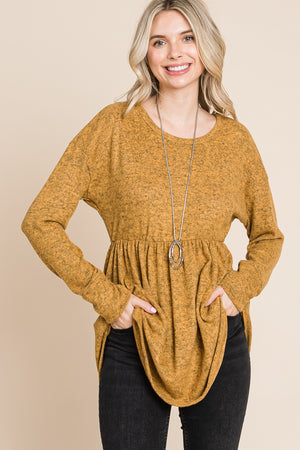 Long sleeve round neck empire waist mustard top