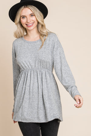 Long sleeve round neck empire waist Heather grey top