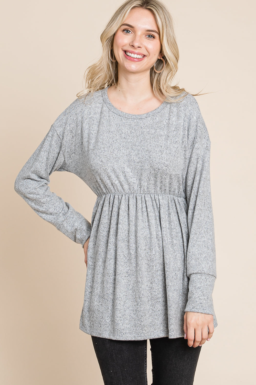 Long sleeve round neck empire waist Heather grey top