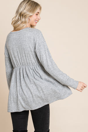 Long sleeve round neck empire waist Heather grey top