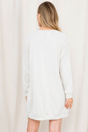 Long Sleeve solid sweat shirt dress oatmeal with pockets