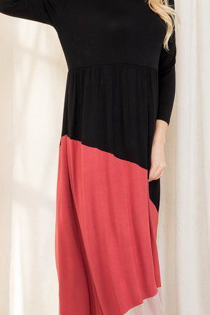 3/4 Sleeve color block maxi dress