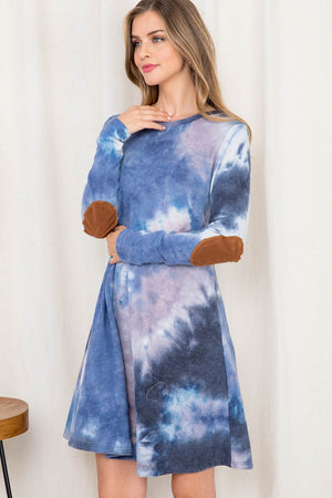 Long sleeve charcoal tie dye patch elbow sweater dress