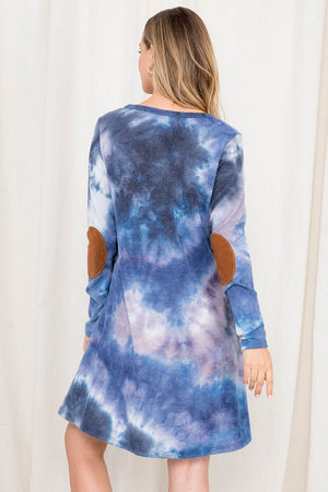 Long sleeve charcoal tie dye patch elbow sweater dress