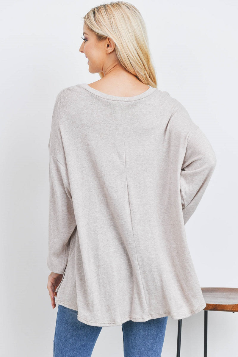 Long sleeve melangi sweater taupe knit top