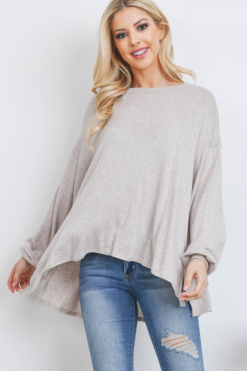 Long sleeve melangi sweater taupe knit top