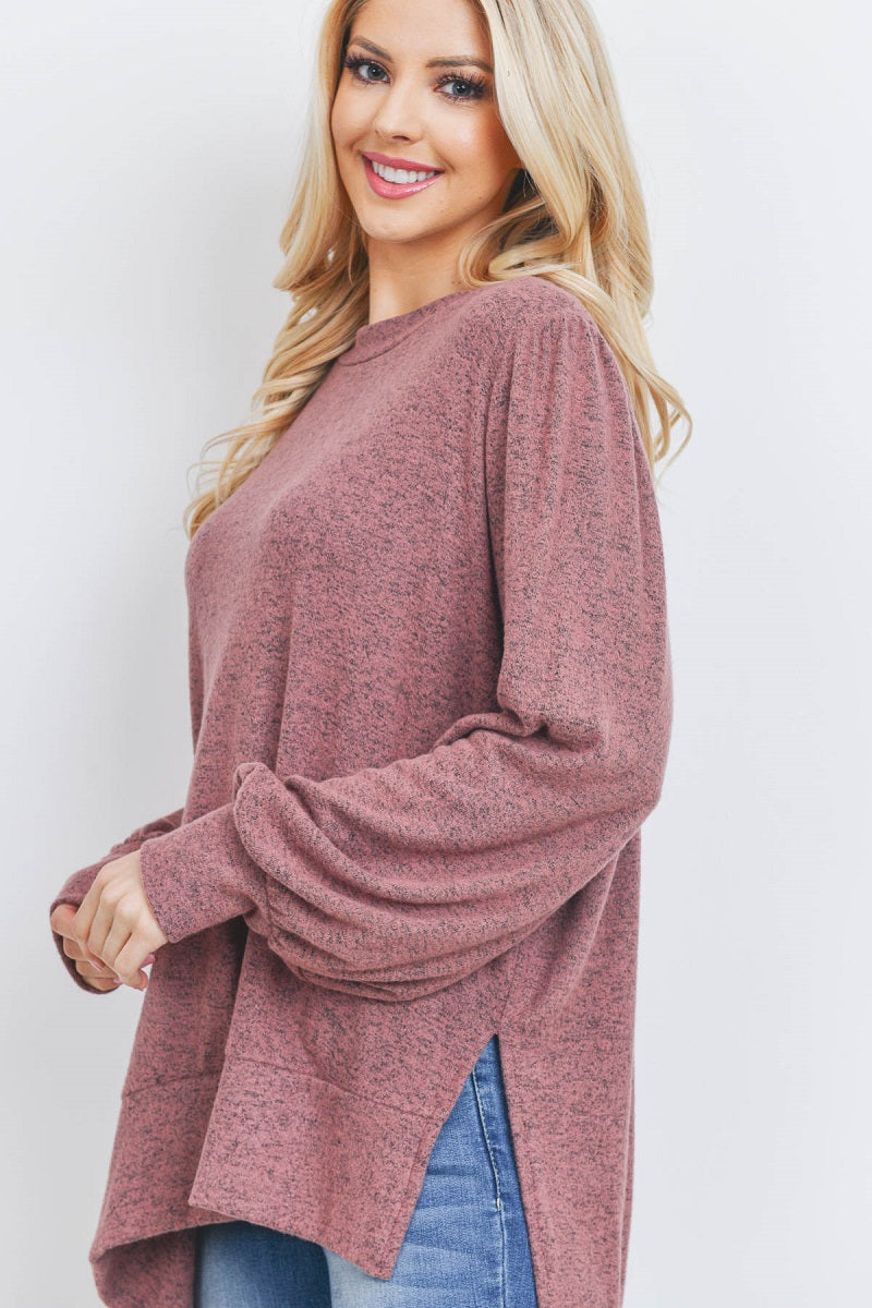 Long sleeve asymmetrical sweater top Mauve