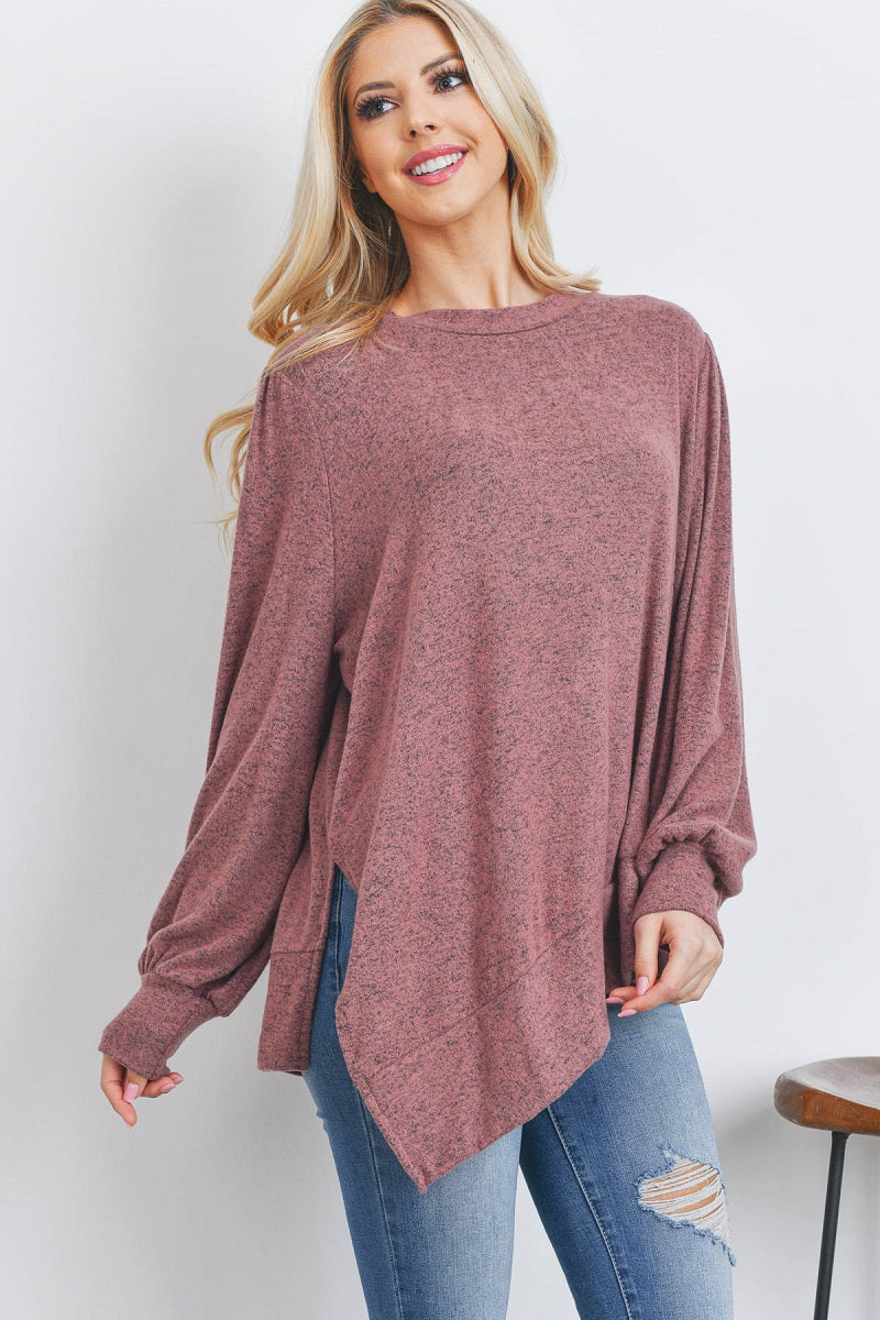 Long sleeve asymmetrical sweater top Mauve